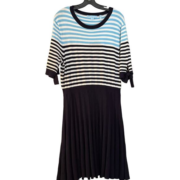 Draper James Sailer stripe Knit Pleated Dress Blue Shortsleeve A-line - Picture 1 of 12